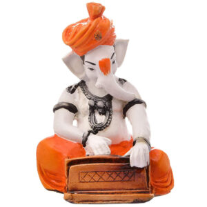 Musician Ganesha Idol with Harmonium Resin Decorative Ganpati Statue for Home Decor & Festive Gifts - Karigaari India Aesthetic Home Decor