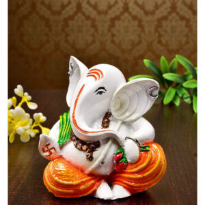 Peaceful Ganesha Seated: Handcrafted Resin Statue - Comfort & New Beginnings - Karigaari India Aesthetic Home Decor