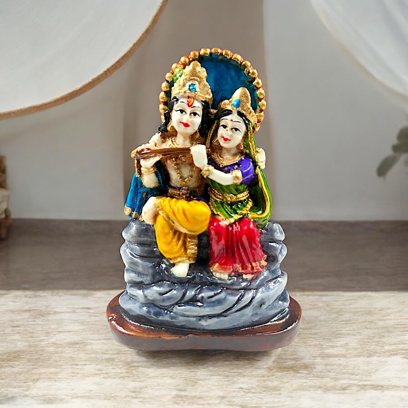 Timeless Serene Radha Krishna Seated Idol Colorful Resin Crafted Figurine For Spiritual Love Home Harmony Spiritual Gifting Modern Ornament 1