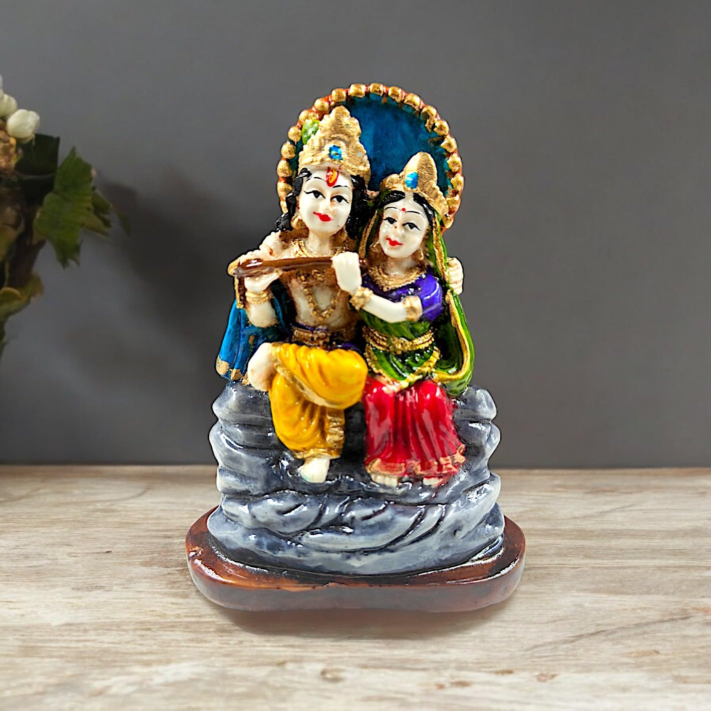 Timeless Serene Radha Krishna Seated Idol Colorful Resin Crafted Figurine For Spiritual Love Home Harmony Spiritual Gifting Modern Ornament 3