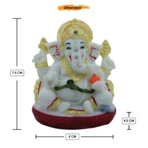 Small Lord Ganesha Sitting White Color Idol With Golden Ornaments for Home Decor - Karigaari India Aesthetic Home Decor