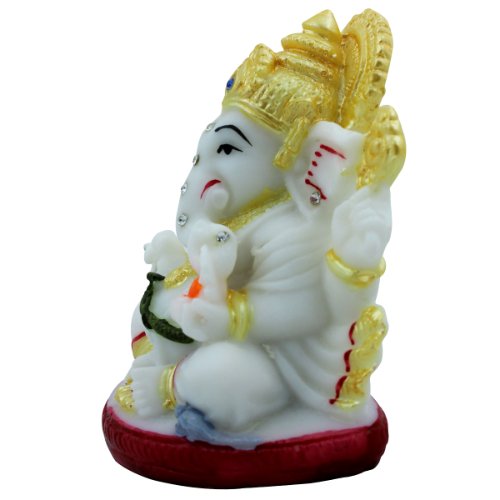 Small Lord Ganesha Sitting White Color Idol With Golden Ornaments for Home Decor - Karigaari India Aesthetic Home Decor