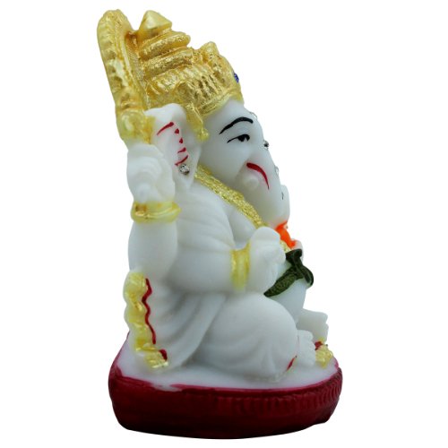 Small Lord Ganesha Sitting White Color Idol With Golden Ornaments for Home Decor - Karigaari India Aesthetic Home Decor