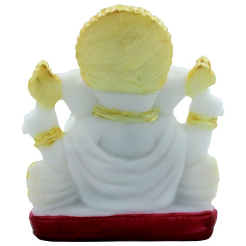 Small Lord Ganesha Sitting White Color Idol With Golden Ornaments for Home Decor - Karigaari India Aesthetic Home Decor
