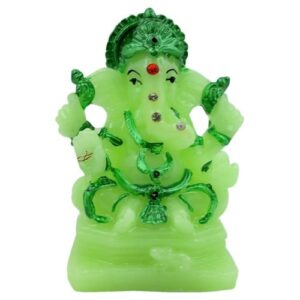 Small Lord Ganesha With Rat Sitting Wearing Green Ornaments Crystal Green Idol for Home Decor - Karigaari India Aesthetic Home Decor