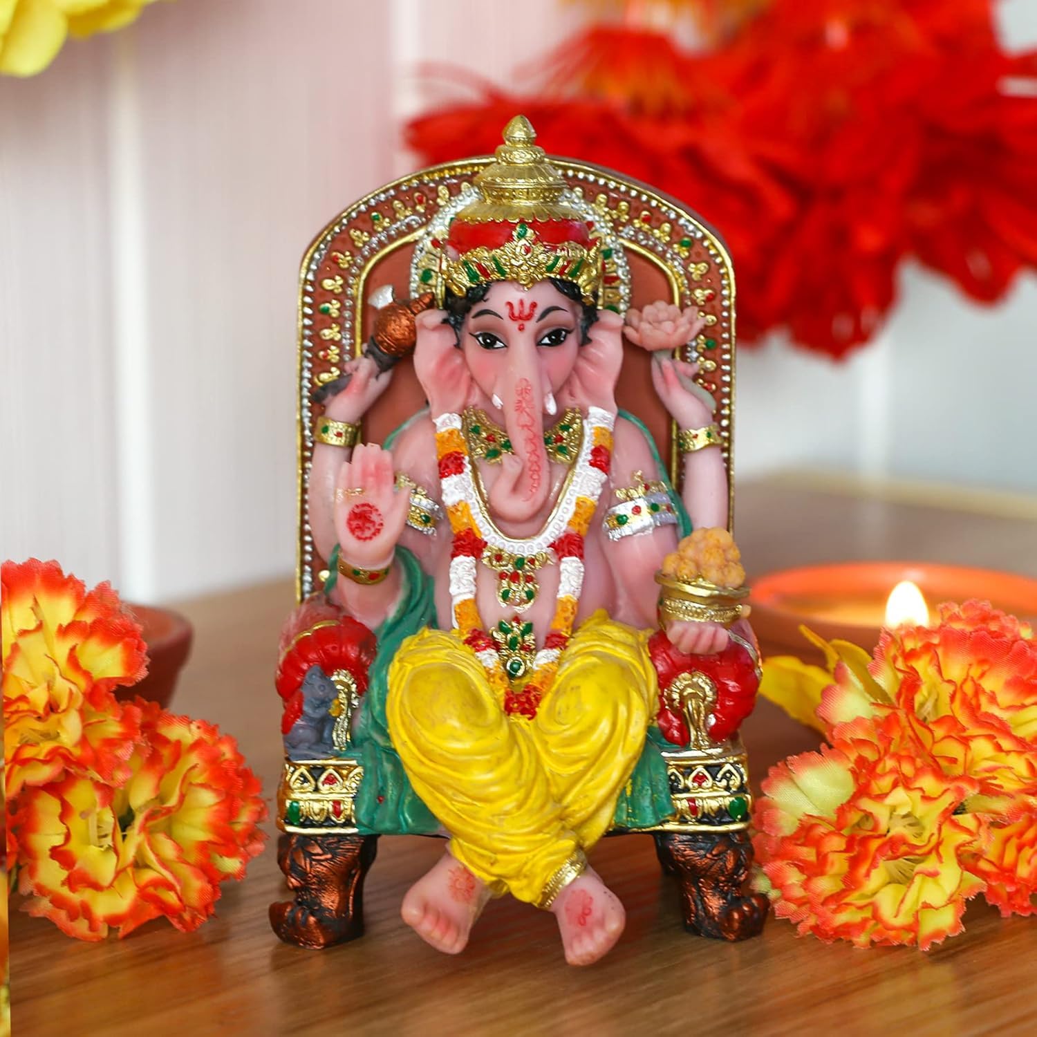 Timeless Sparkling Gem Embellished Bal Ganesha Figurine Colorful Resin Crafted Figurine For Joy Prosperity Spiritual Home Home Decor Stylish Accent 1