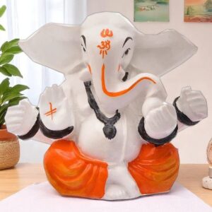 Divine Blessings Ganesha: White Resin Abhaya Mudra Idol - Auspicious Decor & Gift - Karigaari India Aesthetic Home Decor