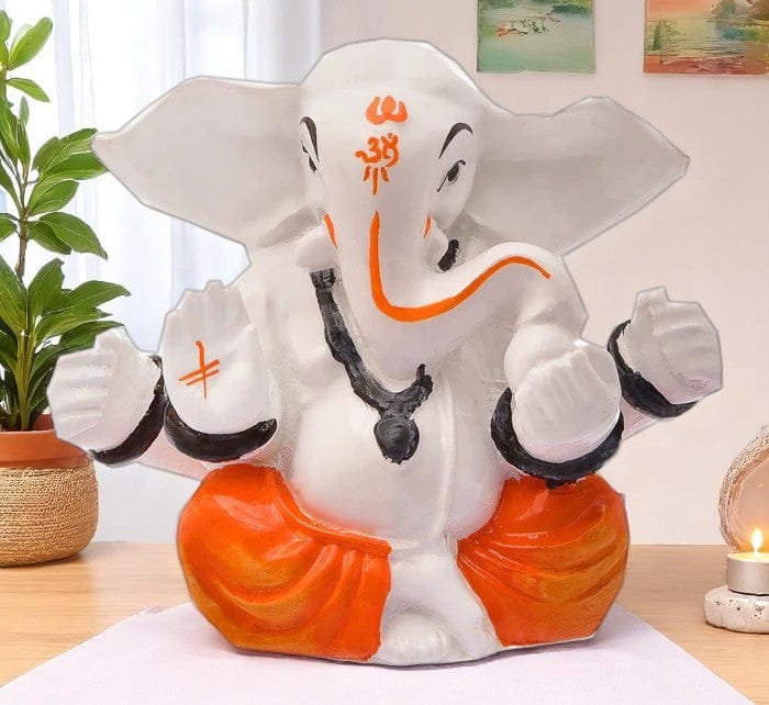Timeless Spiritual Blessings Ganesha White Resin Crafted Abhaya Mudra Statue Fortunate Home Decor Gift Modern Ornament 1 Divine Blessings Ganesha: White Resin Abhaya Mudra Idol - Auspicious Decor & Gift - Karigaari India Aesthetic Home Decor
