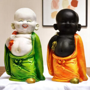 Handcrafted Ployresin Lord Buddha Multicolour Standing Statues Showpiece Home Decor/Office Decor/Spiritual Gift, Two Pieces - Karigaari India Aesthetic Home Decor