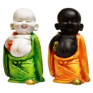 Handcrafted Ployresin Lord Buddha Multicolour Standing Statues Showpiece Home Decor/Office Decor/Spiritual Gift, Two Pieces - Karigaari India Aesthetic Home Decor