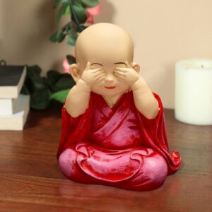 Handcrafted Ployresin Lord Buddha Sitting Statue Putting Fingers On Eyes Showpiece Home Decor/Office Decor/Spiritual Gift, Pink Colour - Karigaari India Aesthetic Home Decor