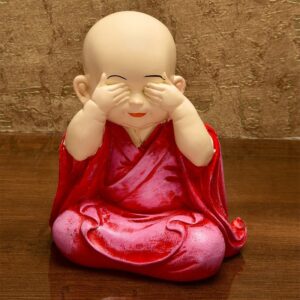 Handcrafted Ployresin Lord Buddha Sitting Statue Putting Fingers On Eyes Showpiece Home Decor/Office Decor/Spiritual Gift, Pink Colour - Karigaari India Aesthetic Home Decor