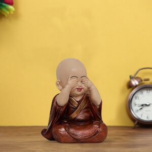 Handcrafted Ployresin Lord Buddha Sitting With Putting Hands On Eyes Wearing Shiny Brown Clothes Statue Showpiece Home Decor/Office Decor/Spiritual Gift - Karigaari India Aesthetic Home Decor