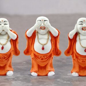 Handcrafted Ployresin Lord Buddha Three Standing White And Orange Statues Showpiece Home Decor/Office Decor/Spiritual Gift - Karigaari India Aesthetic Home Decor