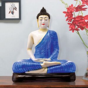 Handcrafted Ployresin Meditating Lord Buddha Statue Showpiece Home Decor/Office Decor/Spiritual Gift, Blue Colour - Karigaari India Aesthetic Home Decor