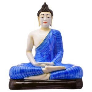 Handcrafted Ployresin Meditating Lord Buddha Statue Showpiece Home Decor/Office Decor/Spiritual Gift, Blue Colour - Karigaari India Aesthetic Home Decor