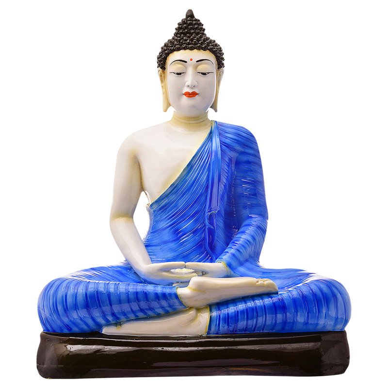 Unique Artisan Ployresin Meditating Lord Buddha Idol Decor Piece Home Decoration Office Decor Spiritual Gift Blue Colour Luxurious Accent 2 Handcrafted Ployresin Meditating Lord Buddha Statue Showpiece Home Decor/Office Decor/Spiritual Gift, Blue Colour - Karigaari India Aesthetic Home Decor