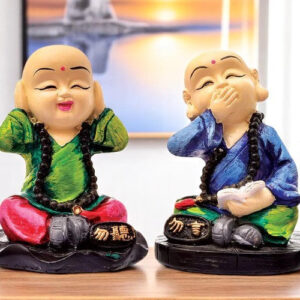 Handcrafted Ployresin Sitting With Putting Fingers On Ears And Mouth Lord Buddha Statue Multicolour Showpiece Home Decor/Office Decor/Spiritual Gift, Two Pieces - Karigaari India Aesthetic Home Decor