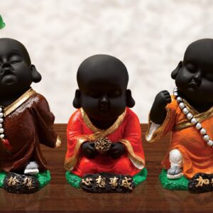 Handcrafted Ployresin Standing And Sitting Lord Buddha Statue Three Pieces Showpiece Home Decor/Office Decor/Spiritual Gift, Brown And Orange - Karigaari India Aesthetic Home Decor