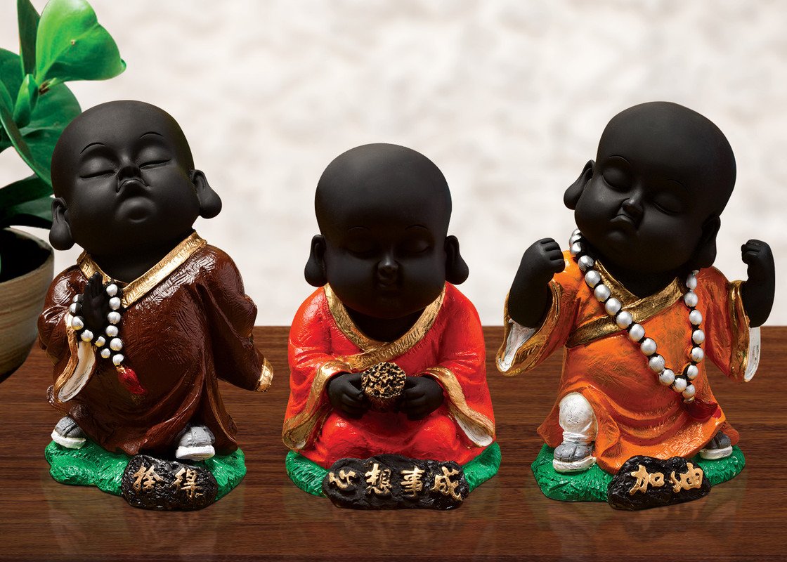 Unique Artisan Ployresin Standing And Sitting Lord Buddha Figurine Three Pieces Centerpiece Home Home Decor Office Decoration Spiritual Gift Brown And Orange Decorative Piece 1 Handcrafted Ployresin Standing And Sitting Lord Buddha Statue Three Pieces Showpiece Home Decor/Office Decor/Spiritual Gift, Brown And Orange - Karigaari India Aesthetic Home Decor