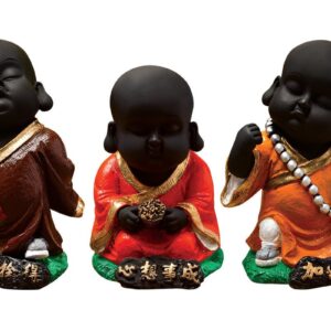 Handcrafted Ployresin Standing And Sitting Lord Buddha Statue Three Pieces Showpiece Home Decor/Office Decor/Spiritual Gift, Brown And Orange - Karigaari India Aesthetic Home Decor