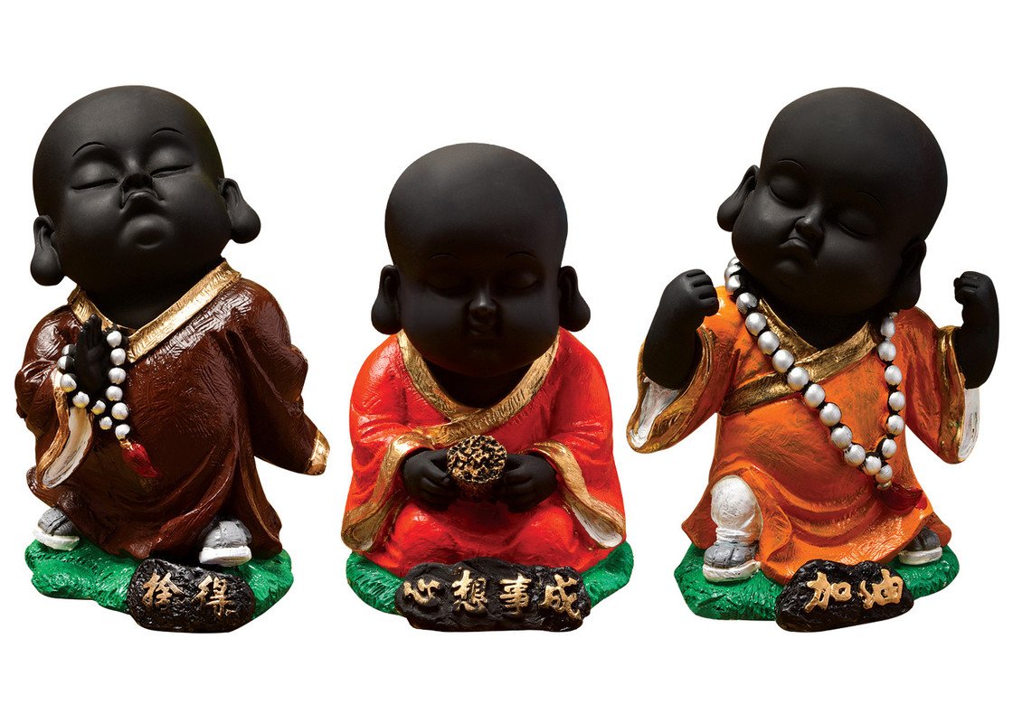 Unique Artisan Ployresin Standing And Sitting Lord Buddha Figurine Three Pieces Centerpiece Home Home Decor Office Decoration Spiritual Gift Brown And Orange Decorative Piece 2 Handcrafted Ployresin Standing And Sitting Lord Buddha Statue Three Pieces Showpiece Home Decor/Office Decor/Spiritual Gift, Brown And Orange - Karigaari India Aesthetic Home Decor