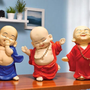 Handcrafted Ployresin Standing, Smiling ,Happy Lord Buddha Orange, Blue Colour Statue Showpiece Home Decor/Office Decor/Spiritual Gift, Three Pieces - Karigaari India Aesthetic Home Decor