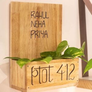 Artistic Wooden Pine Finish Planter Number Plate - Karigaari India Aesthetic Home Decor
