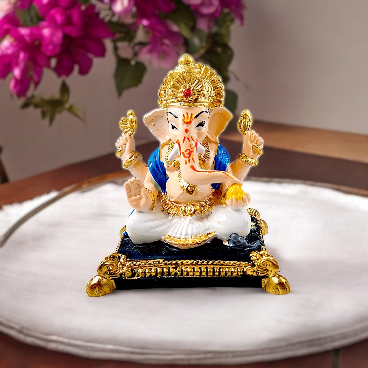 Unique Classic Seated Ganesha Figurine With Lotus Resin Idol For Prosperity Purity Heavenly Blessings Premium Home Decor 1