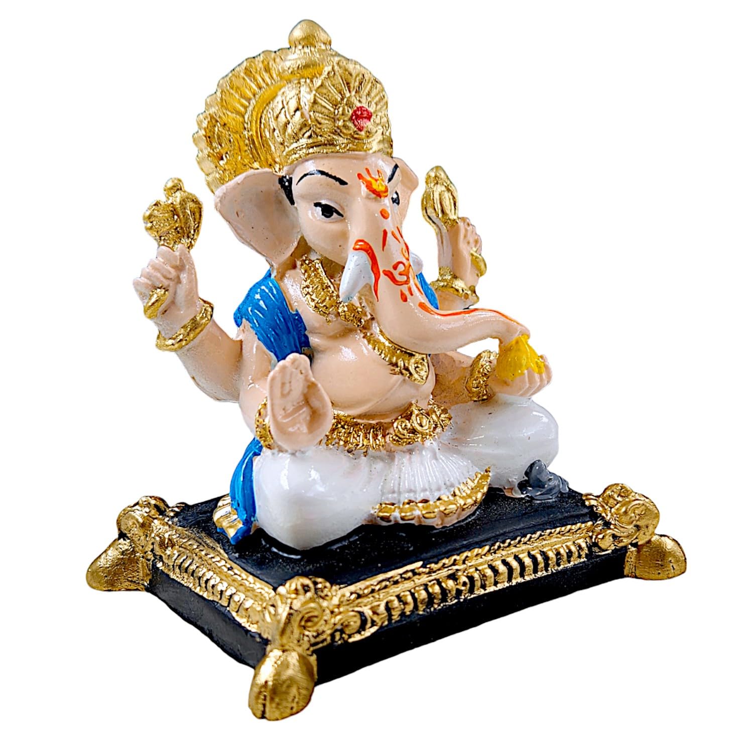 Unique Classic Seated Ganesha Figurine With Lotus Resin Idol For Prosperity Purity Heavenly Blessings Premium Home Decor 3