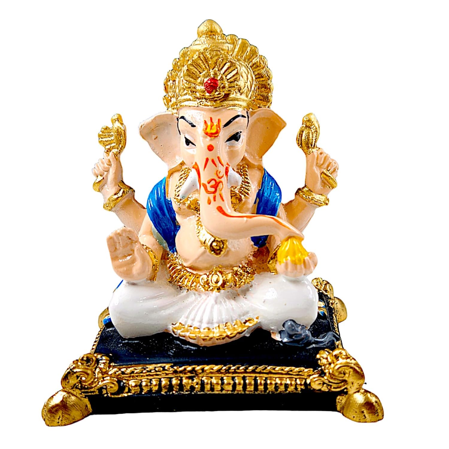 Unique Classic Seated Ganesha Figurine With Lotus Resin Idol For Prosperity Purity Heavenly Blessings Premium Home Decor 4