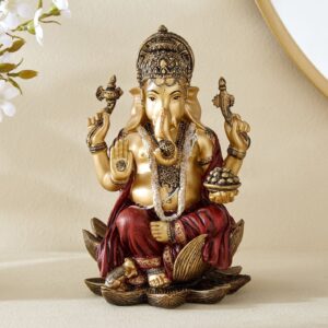 Decorative Ganesh Statue on Lotus Base Resin Showpiece for Housewarming & Diwali Gifts - Karigaari India Aesthetic Home Decor