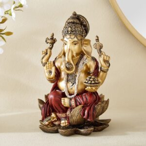 Decorative Ganesh Statue on Lotus Base Resin Showpiece for Housewarming & Diwali Gifts - Karigaari India Aesthetic Home Decor