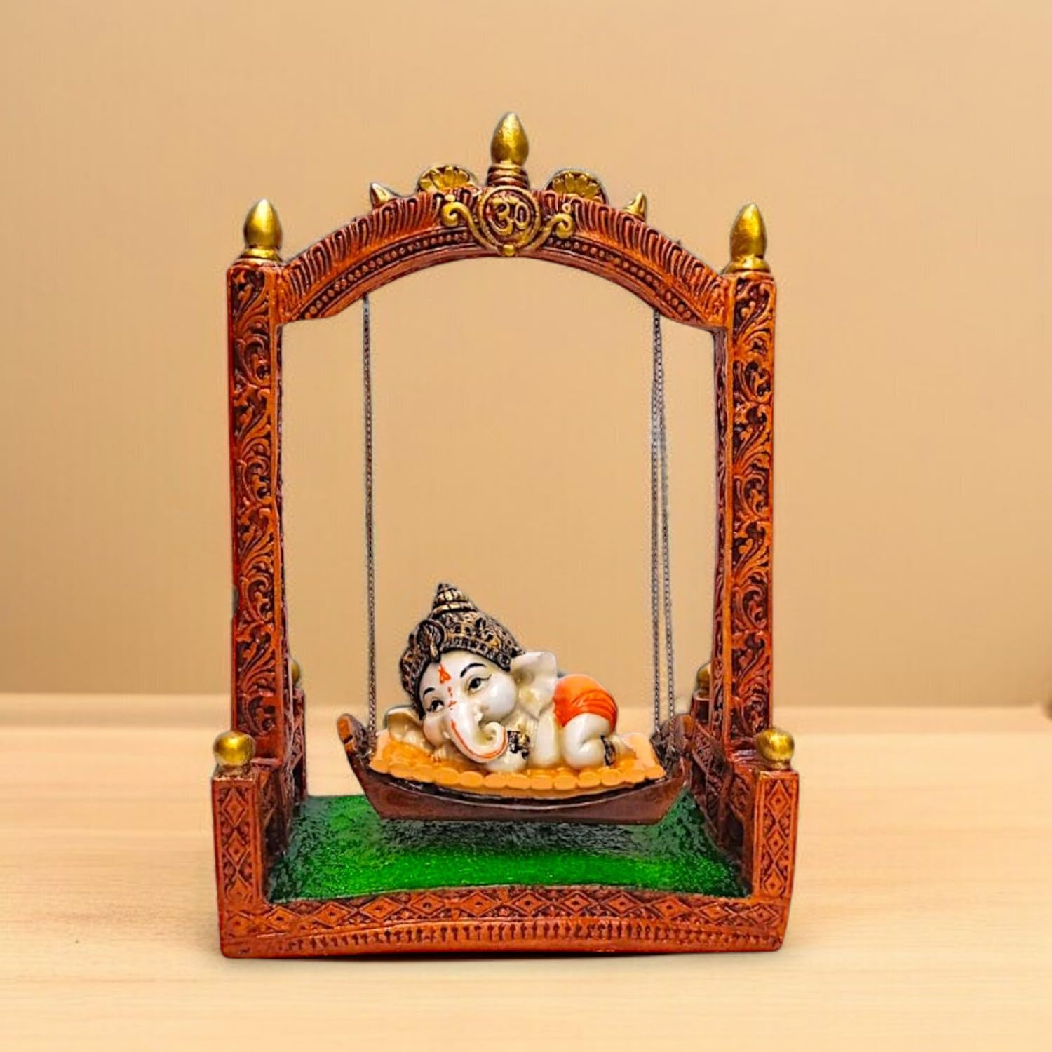 Unique Ganesha On Swing Centerpiece Resin Decorative Statue With Tree Border For Home Decor Gifting Stylish Accent 2