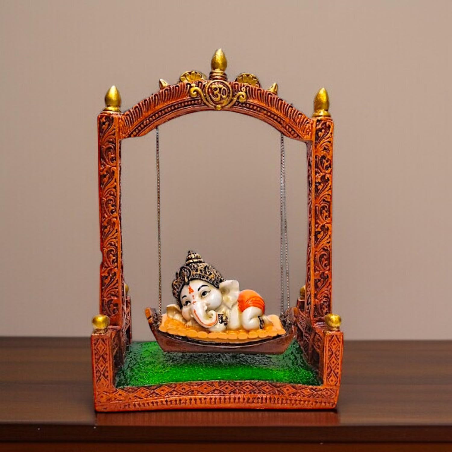 Unique Ganesha On Swing Centerpiece Resin Decorative Statue With Tree Border For Home Decor Gifting Stylish Accent 3