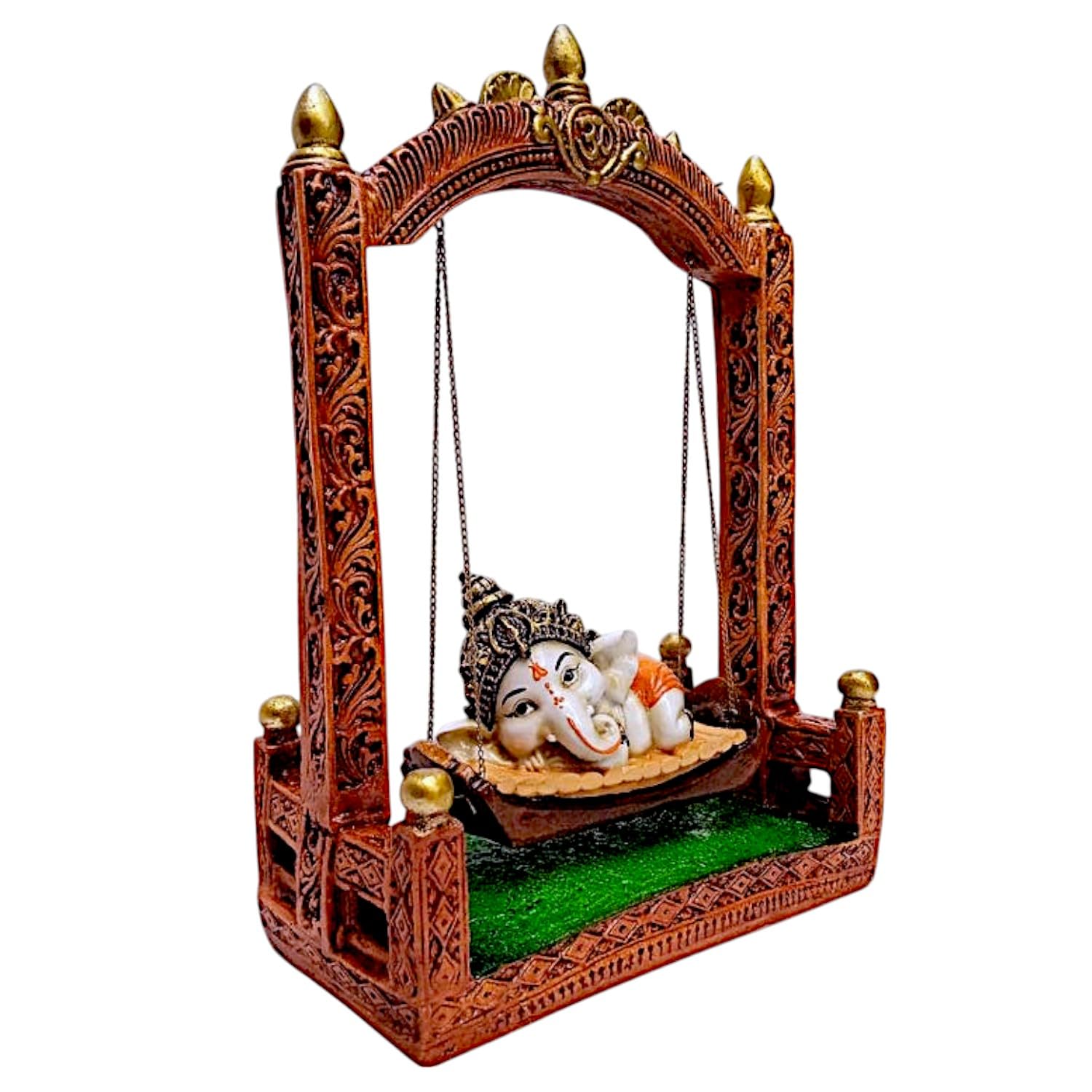 Unique Ganesha On Swing Centerpiece Resin Decorative Statue With Tree Border For Home Decor Gifting Stylish Accent 4