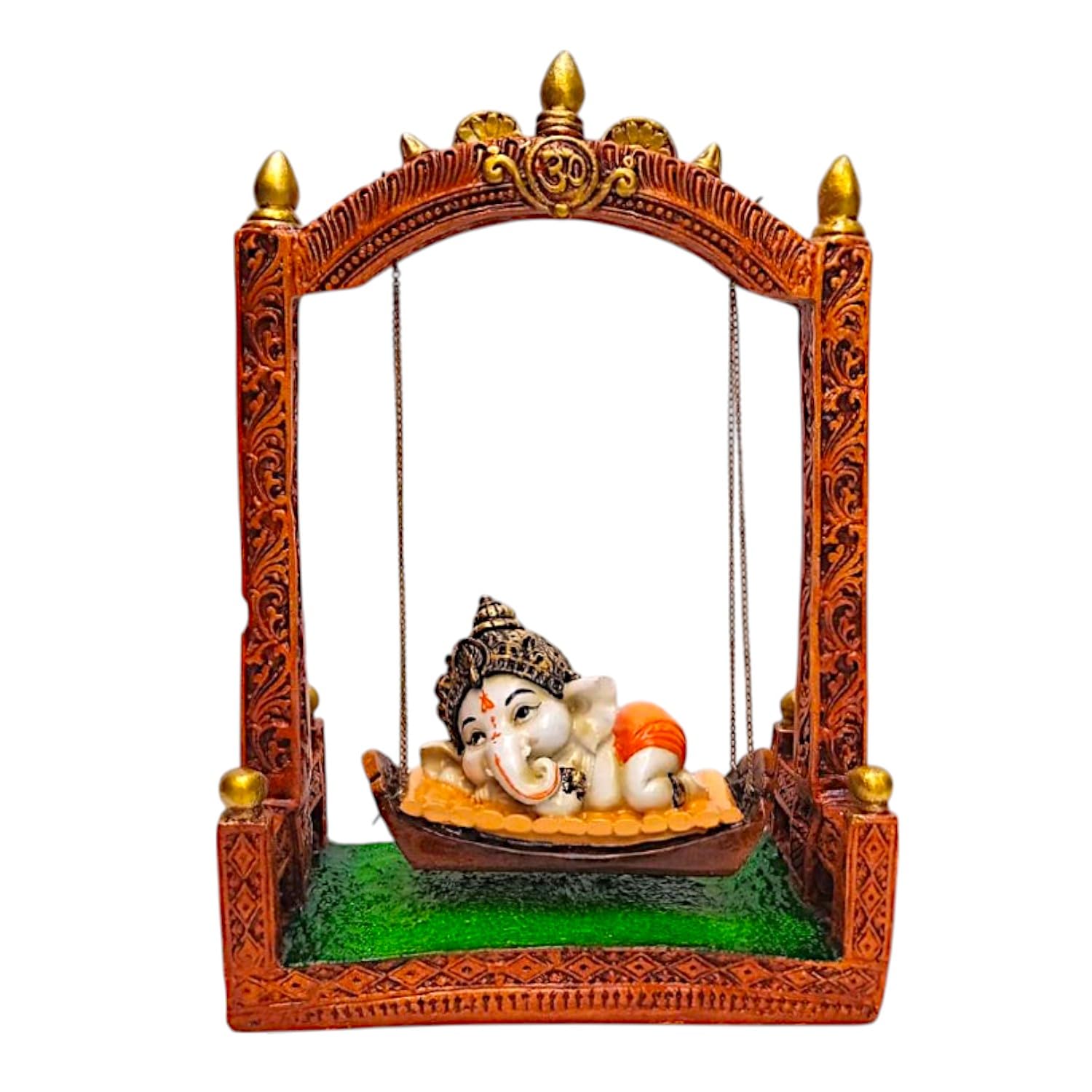 Unique Ganesha On Swing Centerpiece Resin Decorative Statue With Tree Border For Home Decor Gifting Stylish Accent 5