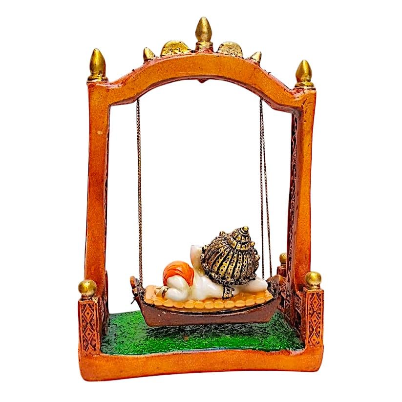 Unique Ganesha On Swing Centerpiece Resin Decorative Statue With Tree Border For Home Decor Gifting Stylish Accent 6