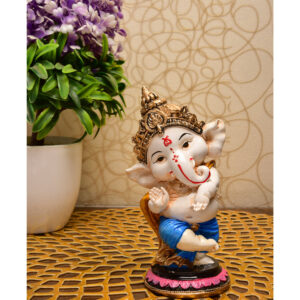 Joyful Dancer Ganesha: Handcrafted Resin Statue on Pedestal - Blessings & Celebration - Karigaari India Aesthetic Home Decor