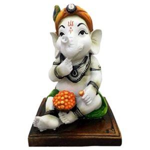 Little Lord Ganesha Sitting & Eating Laddu Idol Multicolor Best for Home Decor - Karigaari India Aesthetic Home Decor