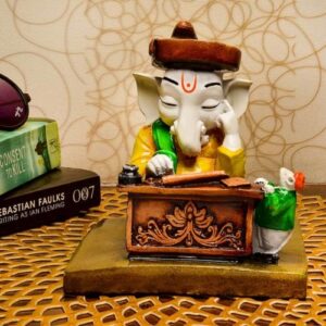 Lord Ganesha Idol Sitting With Mouse & Writing Colorful Design Best for Home Decor - Karigaari India Aesthetic Home Decor