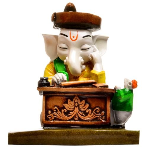 Lord Ganesha Idol Sitting With Mouse & Writing Colorful Design Best for Home Decor - Karigaari India Aesthetic Home Decor