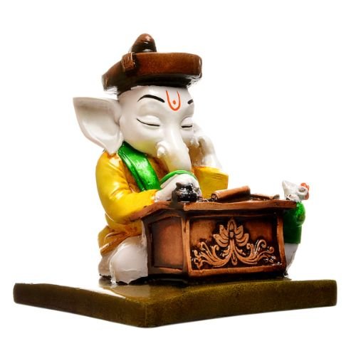 Lord Ganesha Idol Sitting With Mouse & Writing Colorful Design Best for Home Decor - Karigaari India Aesthetic Home Decor