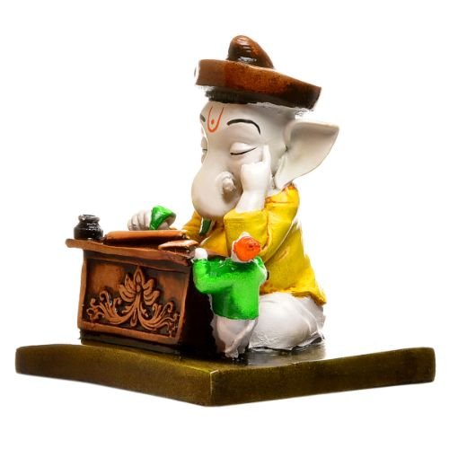 Lord Ganesha Idol Sitting With Mouse & Writing Colorful Design Best for Home Decor - Karigaari India Aesthetic Home Decor