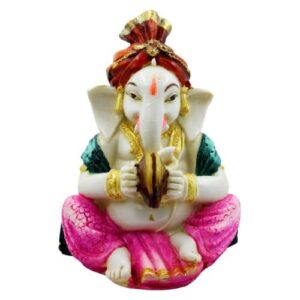 Lord Ganesha Playing Instrument wearing Pink Dhoti Idol for Home Decor - Karigaari India Aesthetic Home Decor