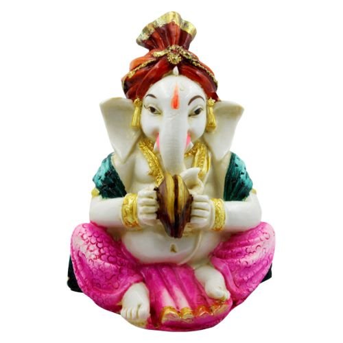 Unique Lord Ganesha Playing Instrument Wearing Pink Dhoti Figure For Home Decor Decorative Piece 2 Lord Ganesha Playing Instrument wearing Pink Dhoti Idol for Home Decor - Karigaari India Aesthetic Home Decor