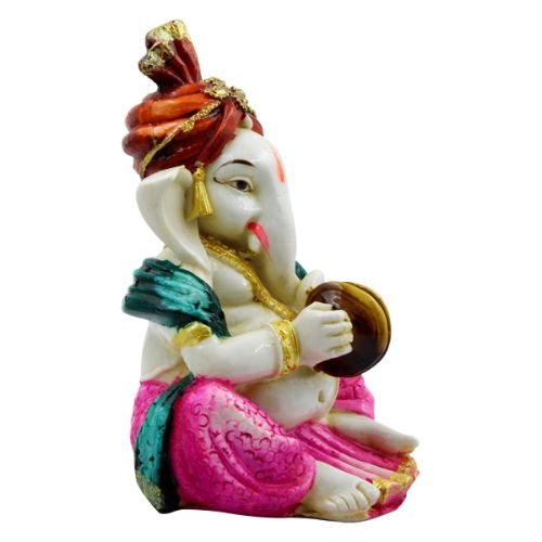 Unique Lord Ganesha Playing Instrument Wearing Pink Dhoti Figure For Home Decor Decorative Piece 4 Lord Ganesha Playing Instrument wearing Pink Dhoti Idol for Home Decor - Karigaari India Aesthetic Home Decor
