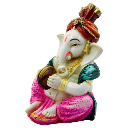 Unique Lord Ganesha Playing Instrument Wearing Pink Dhoti Figure For Home Decor Decorative Piece 5 Lord Ganesha Playing Instrument wearing Pink Dhoti Idol for Home Decor - Karigaari India Aesthetic Home Decor