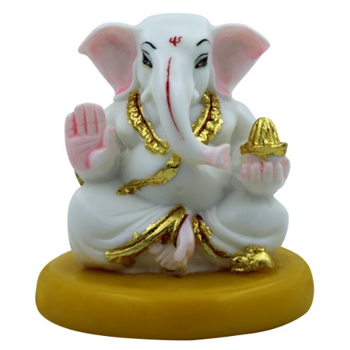 Lord Ganesha Sitting Idol With Holding Golden Color Modak Best for Home Decor - Karigaari India Aesthetic Home Decor