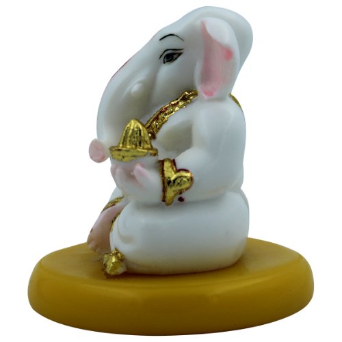 Lord Ganesha Sitting Idol With Holding Golden Color Modak Best for Home Decor - Karigaari India Aesthetic Home Decor